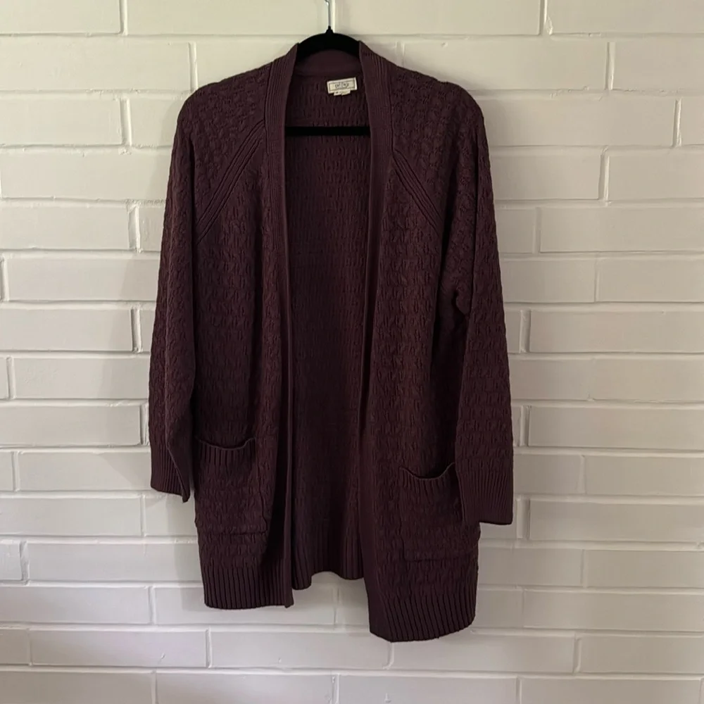 Fat Face Dark Purple Knit Open Front Cardigan Sweater Sz 10